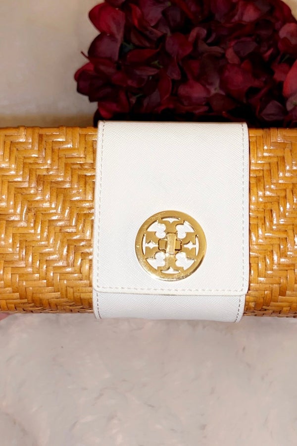 TORY BURCH Rattan Turn-lock Clutch in White | Nuuly Thrift