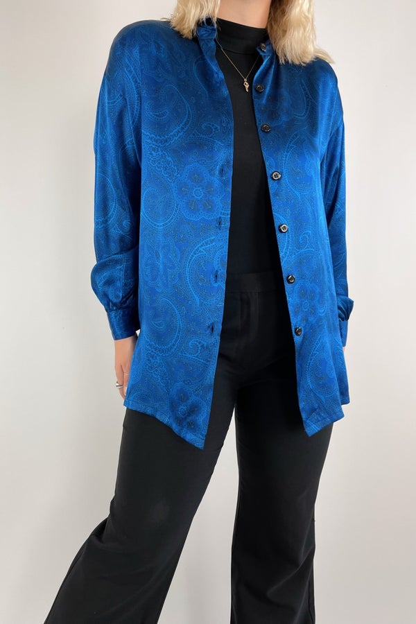 90's Blue Paisley Silk Shirt | Nuuly Thrift